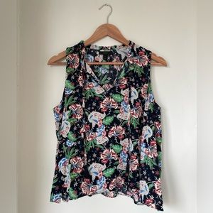 J. Crew floral sleeveless top with tassels size S